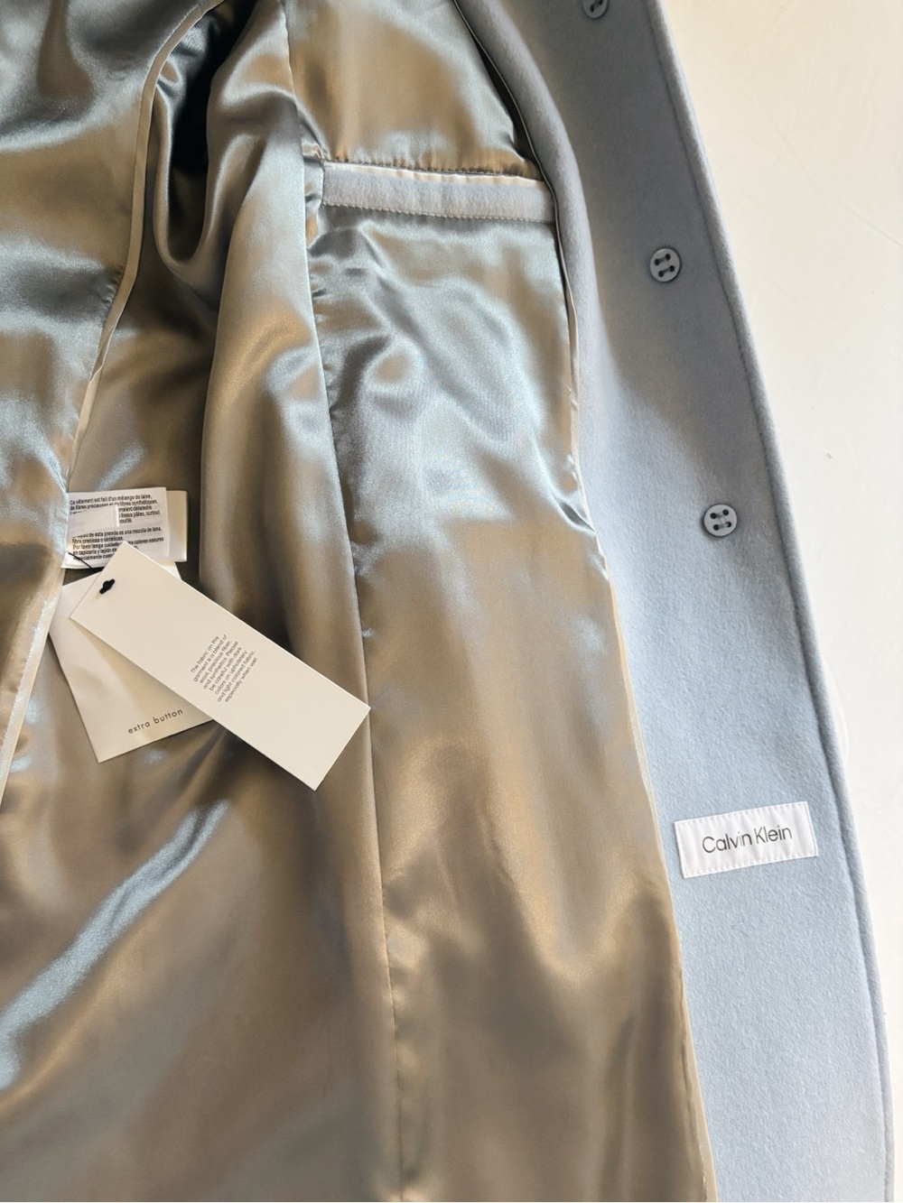 Calvin Klein Light Blue Single-Breasted Wool-Blend Coat - Picture 5 of 6